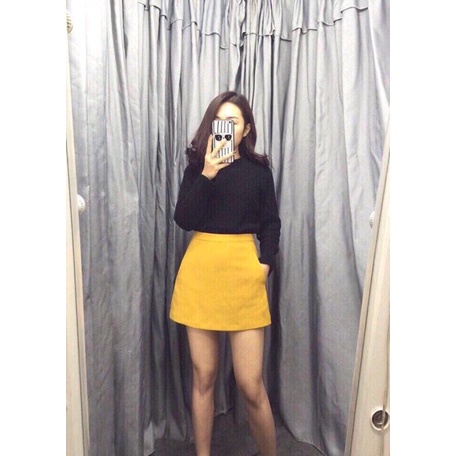 Chân váy ngắn chữ A công sở có túi, Chân váy nữ lưng cao chữ A chất tuyết mưa SUNA FASHION