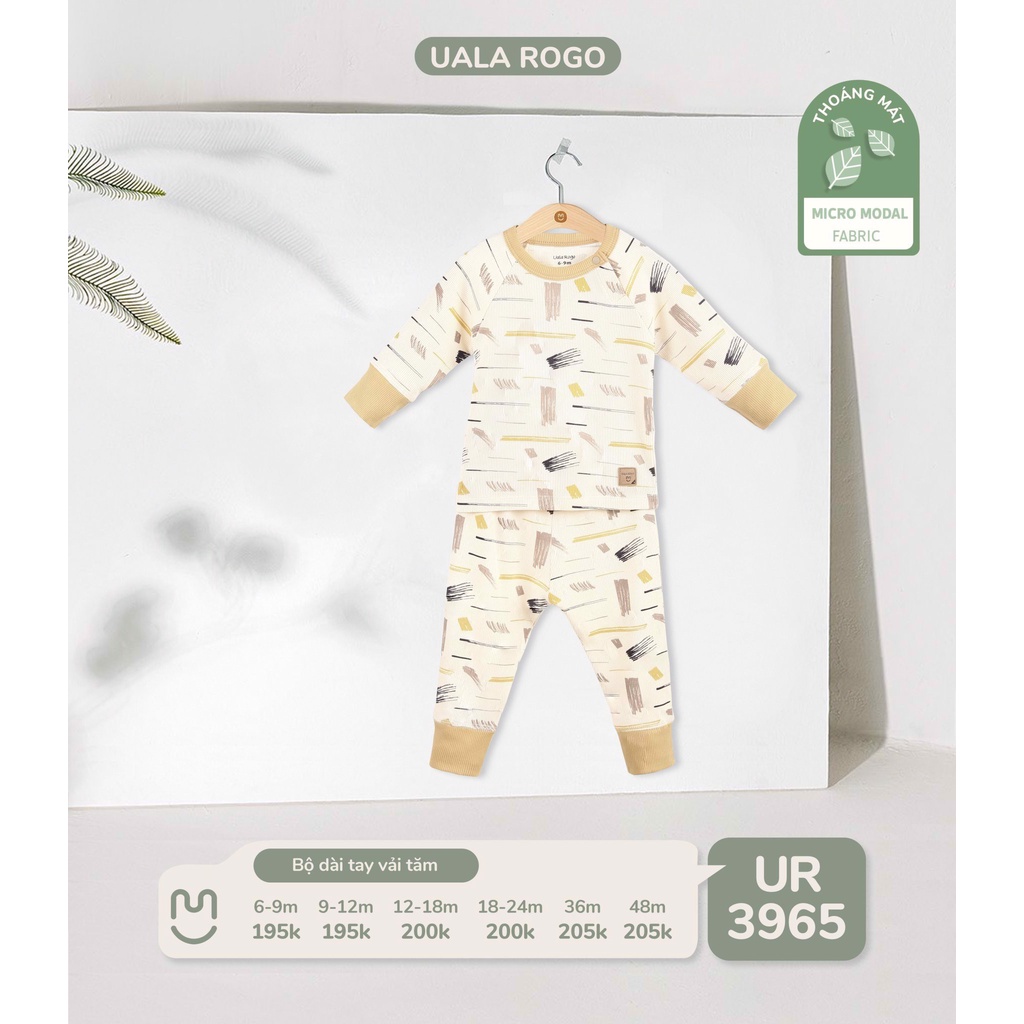 Bộ Uala Rogo dài tay chất Modal cao cấp mềm mịn thoáng mát thun tăm gân in họa tiết cho bé trai bé gái 3965