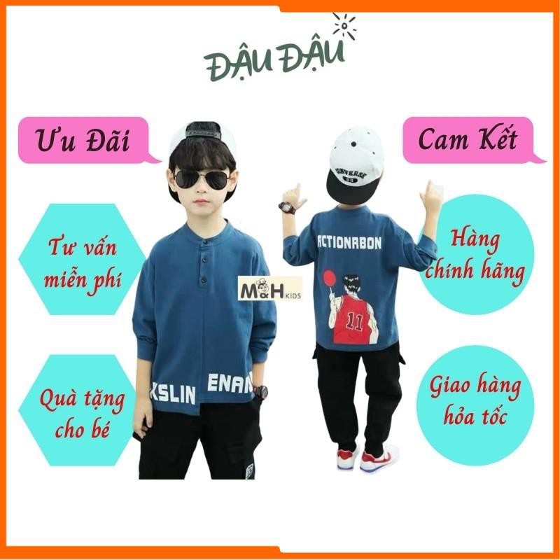 Quần áo bé trai, đồ bộ bé trai cổ trụ - quần túi hộp - hình in ngộ nghĩnh, đường may nét căng dành cho bé 22-30kg