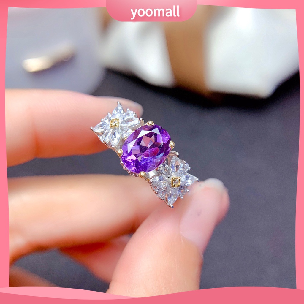 Yomall♡ Nhẫn Hở Đính Đá Thạch Anh Tím Nhân Tạo Tinh Tế Có Thể Điều Chỉnh Cho Nữ
