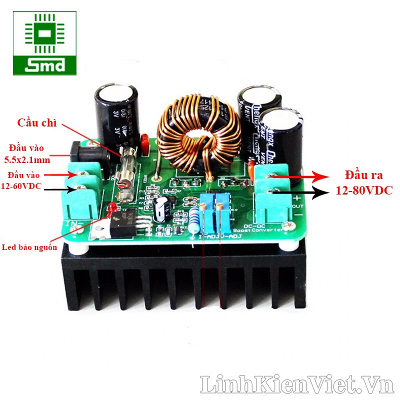 Module nâng áp có chỉnh dòng DC-DC 600W Output 12-80V