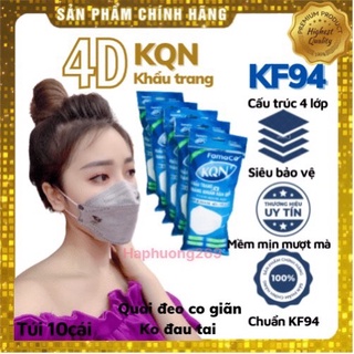 Combo 10 túi/ 5 túi khẩu trang 4d kf94 Famaco công nghệ Hàn Quốc túi 10 cái, hàng Công ty chính hãng, khẩu trang cá4 lớp