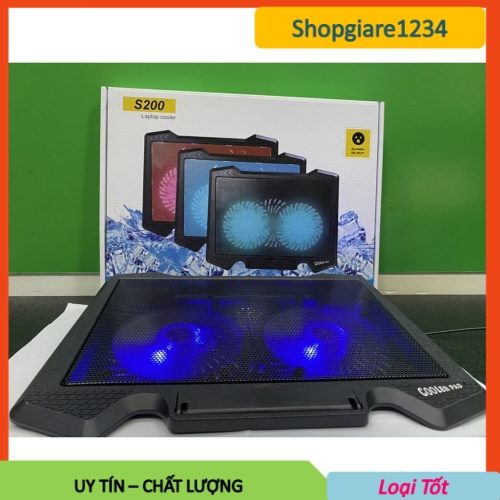 Đế Tản Nhiệt Laptop Cooler Pad S200 - 2 Fan CÓ ĐÈN LED - Đế Nâng Laptop 17 Inch Trở Xuống - Full Box, Hàng chính hãng