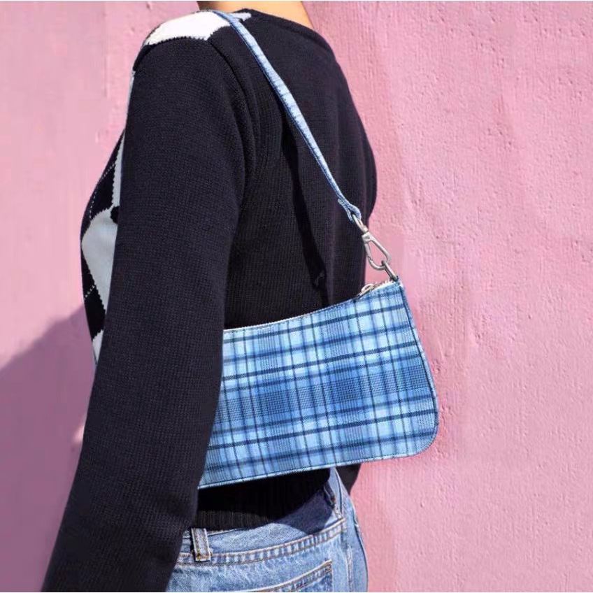 SUXI Túi Đeo Vai Họa Tiết Sọc Ca Rô Thời Trang Hàn Quốc