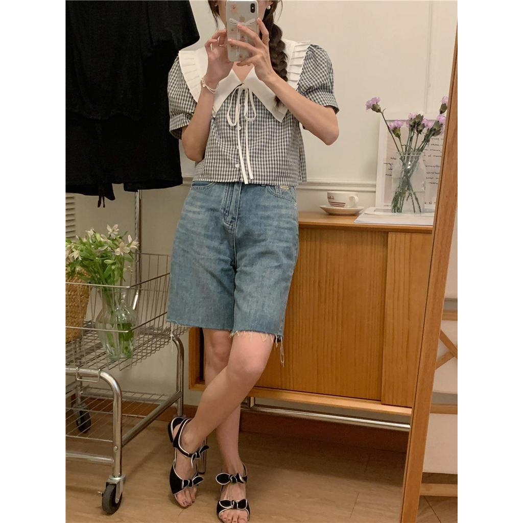 Áo Sơ Mi Ngắn Tay Thắt Dây Cổ Bẻ Phong Cách Pháp 52075