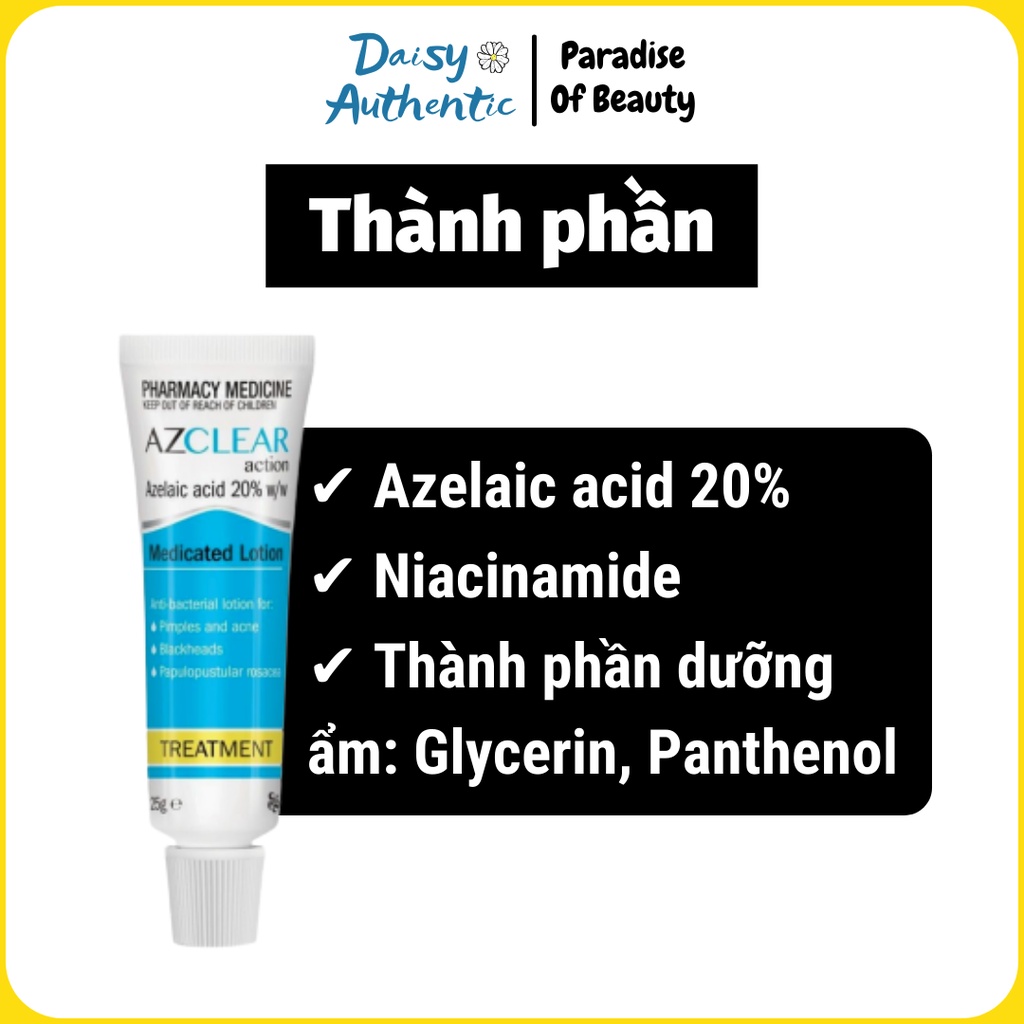 Kem Giảm Mụn, Mờ Thâm Azclear Azelaic Acid 20% Hiệu Quả, Lành Tính 25gr