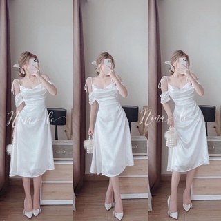 Váy maxi dây trắng rớt vai