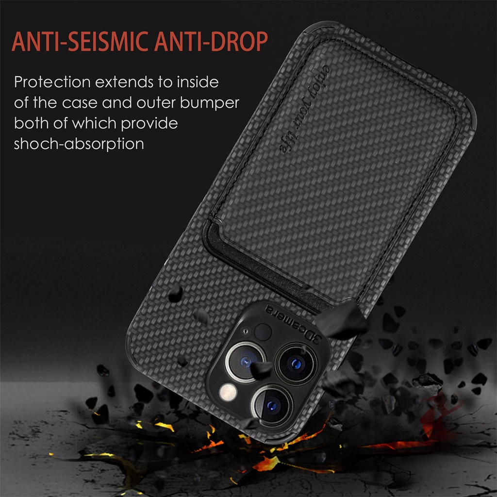 Ốp Điện Thoại Bằng Sợi Carbon Có Ngăn Đựng Thẻ Cho iPhone 13 12 14 XS