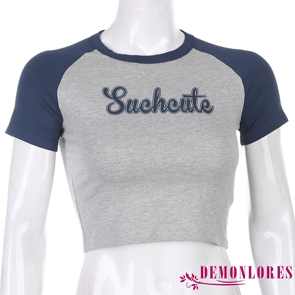 Áo Thun Croptop Tay Ngắn Cổ Tròn In Chữ Thời Trang Mùa Hè Dành Cho Nữ