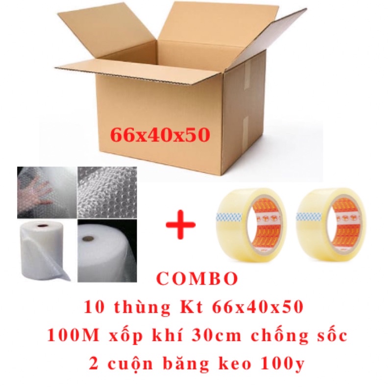 [SHIP HOẢ TỐC SIÊU RẺ] Combo 10 thùng giấy siêu to dọn chuyển nhà 66x40x50 5 lớp, 1 XỐP khí 30cmx100m, 3 băng KEO giá rẻ