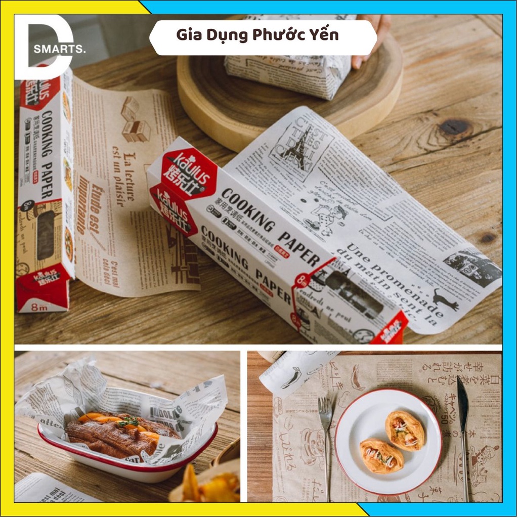 Giấy nến thấm dầu họa tiết hình tờ báo an toàn vệ sinh (Cuộn 8M chống bám dính,thấm hút dầu mỡ cực tốt)