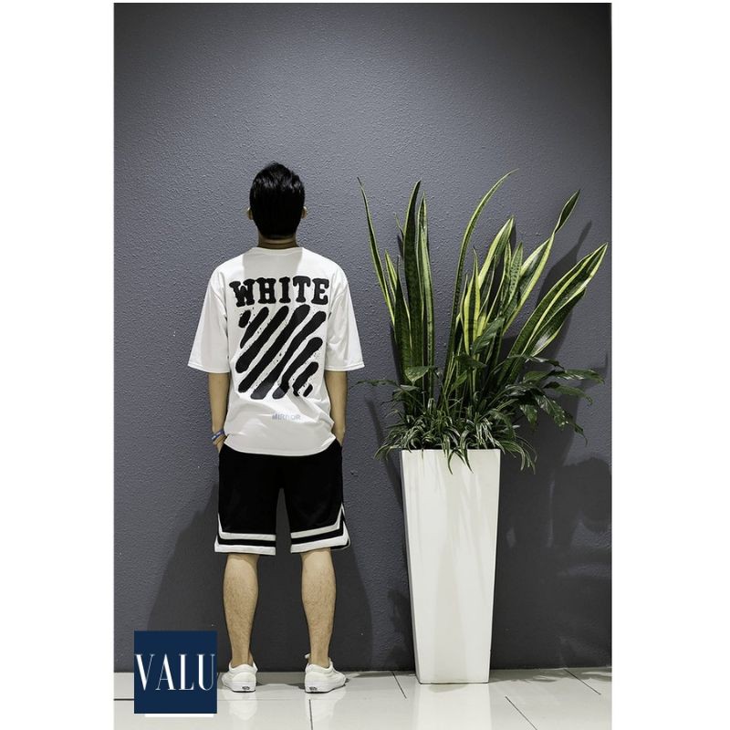 Áo thun oversize unisex O.W trắng đen form rộng tay lỡ streetwear dành cho nam nữ 2020