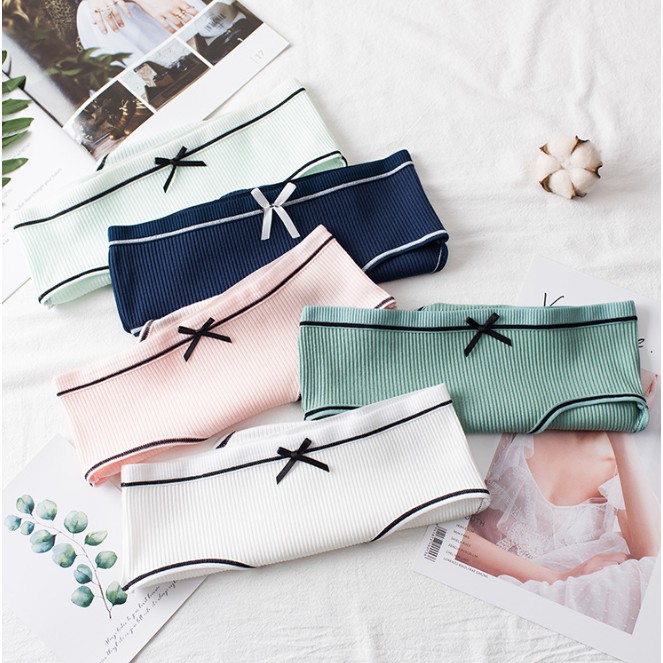 Quần lót nữ Cotton gân tăm đính nơ có chọn size chọn màu QLCT03 | BigBuy360 - bigbuy360.vn