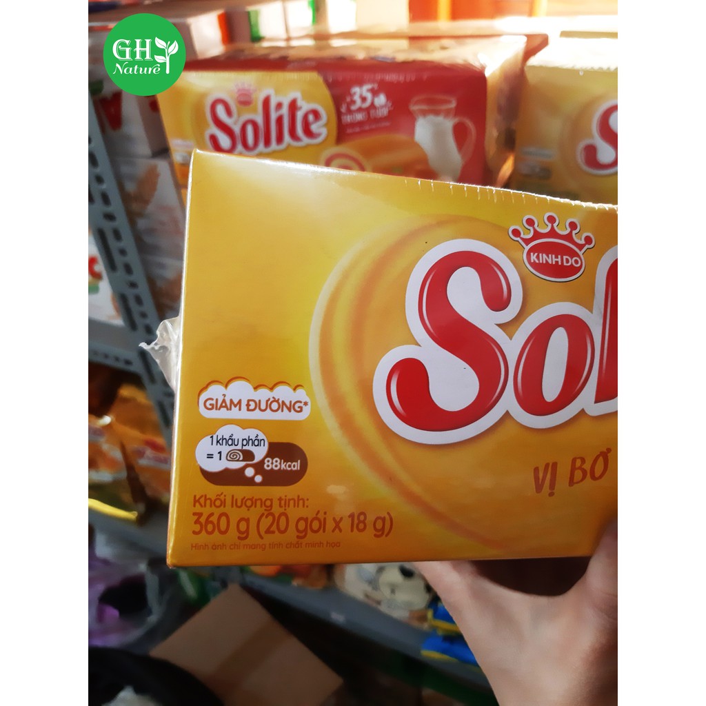 Bánh Solite Kinh Đô. Bánh bông lan cuộn kem vị bơ sữa. Hộp 360g (20 gói x18g) siêu ngon