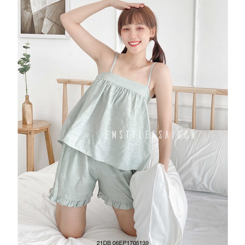 Đồ bộ áo 2 dây xòe +quần ngắn viền bèo ullzang thời trang nữ VM STYLE 21DB06EP1705