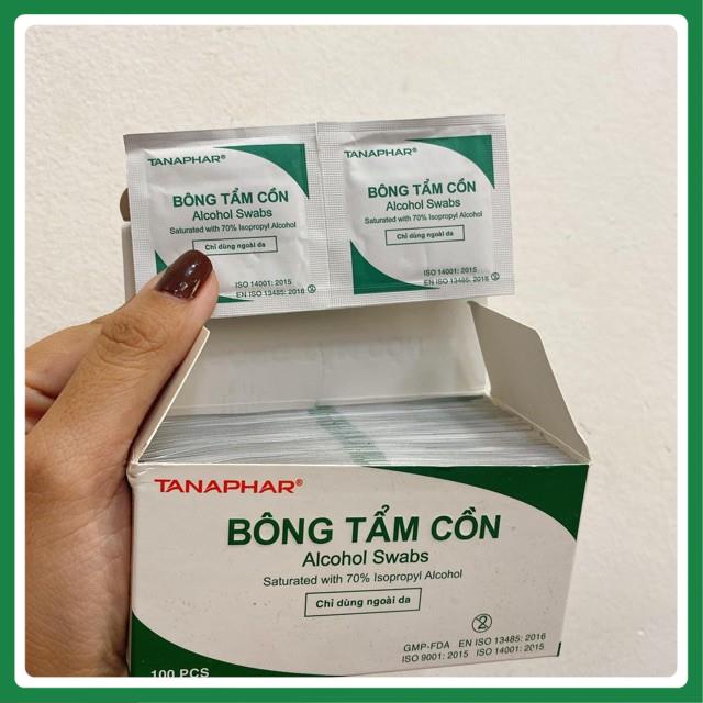 [Hộp 100 miếng] Bông Tẩm Cồn Tanaphar tiệt trùng sát trùng | Hàng Chính Hãng
