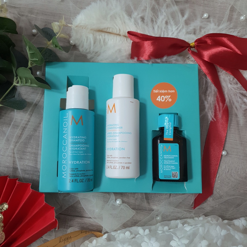 Gội, xả, dưỡng phục hồi tóc xuôn mượt Moroccanoil - Try me kit chính hãng