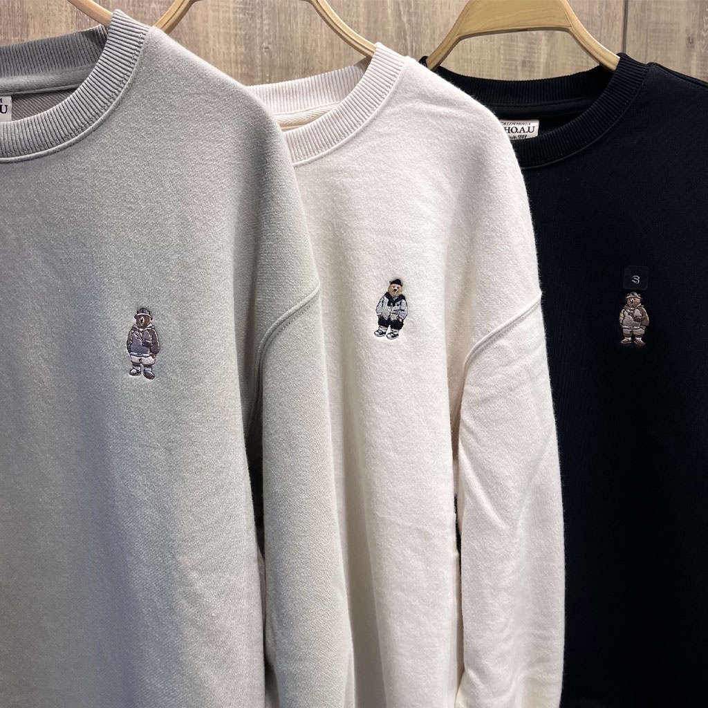 Áo sweater màu trơn họa tiết gấu Steve  WHMWC2203U-B type