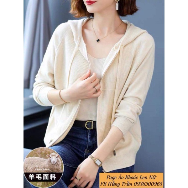 Áo khoác len dây kéo lông cừu dày mịn mát có nón.