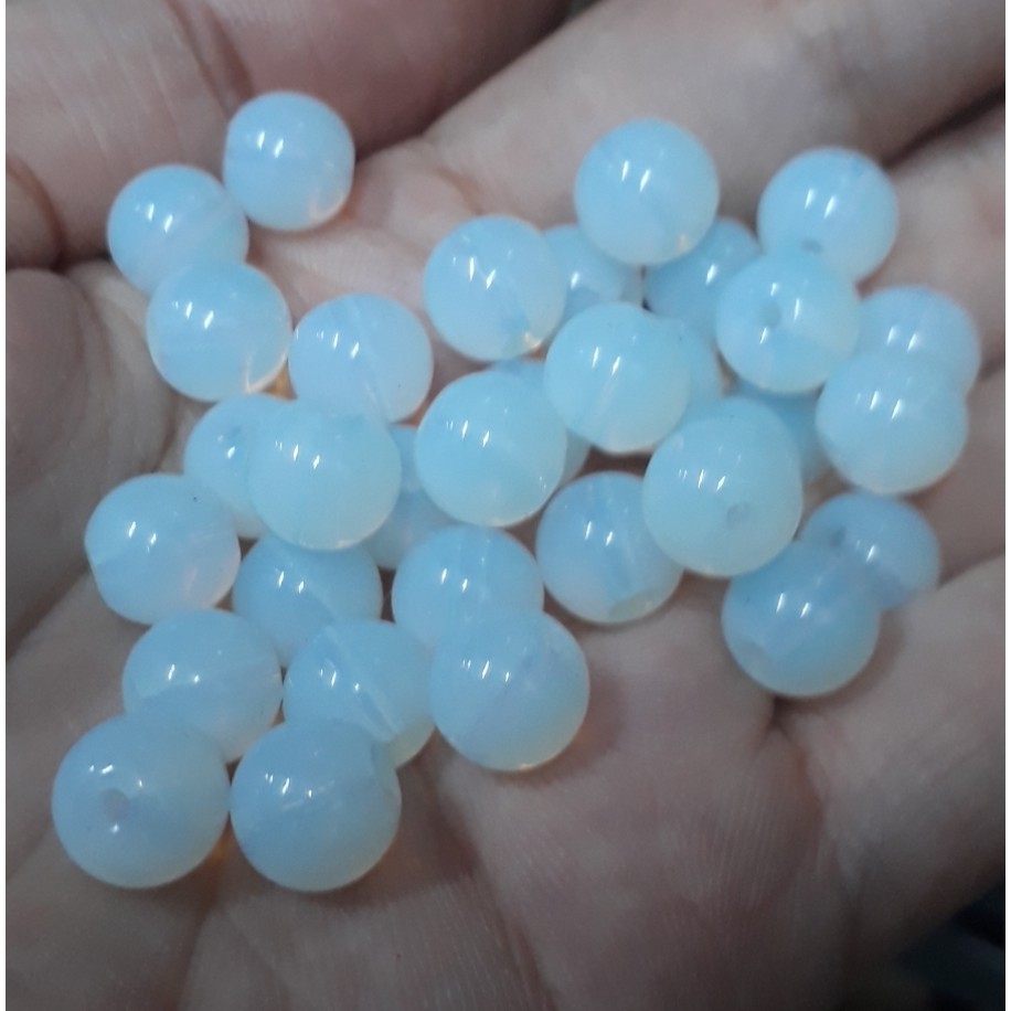 1kg Hạt đá thủy tinh màu trắng xanh làm vòng size 8-10-12mm