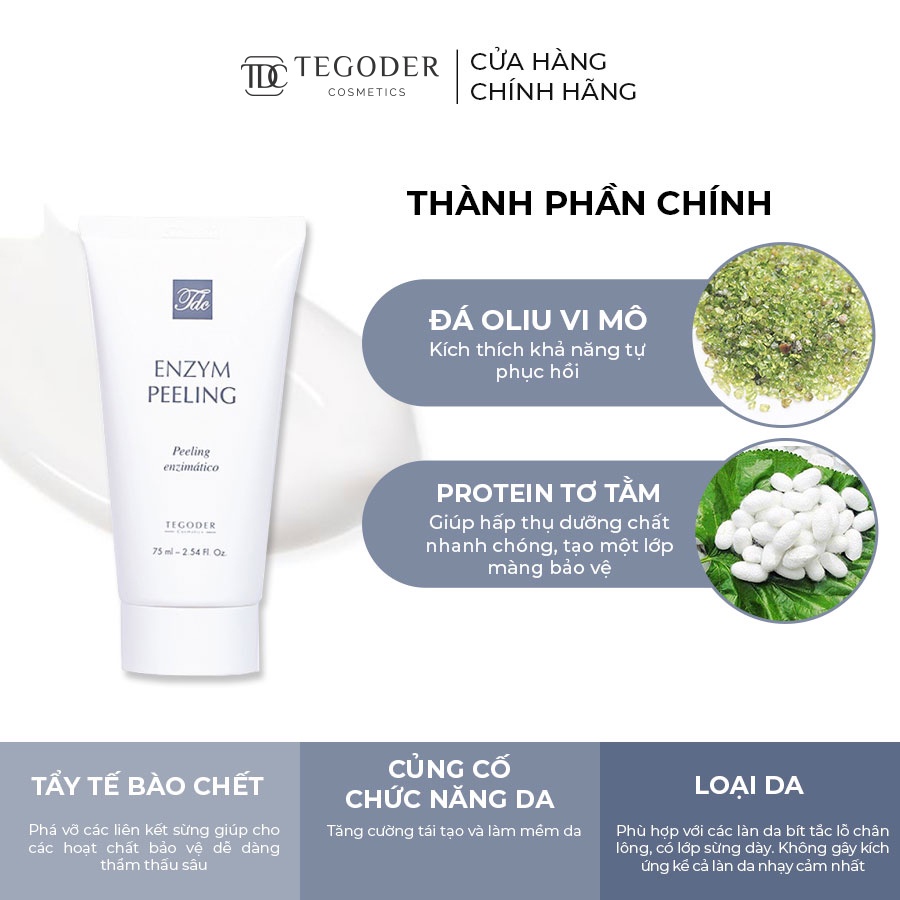 Gel tẩy da chết làm mịn da từ enzym tơ tằm thủy phân Tegoder Perfect skin enzym peeling 75 ml mã 0771