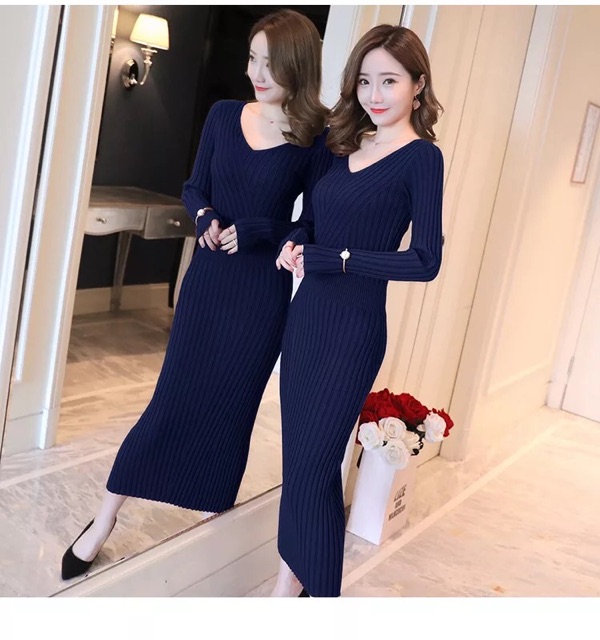 (Order) #váy #đầm len body dài cổ tim Cao Cấp