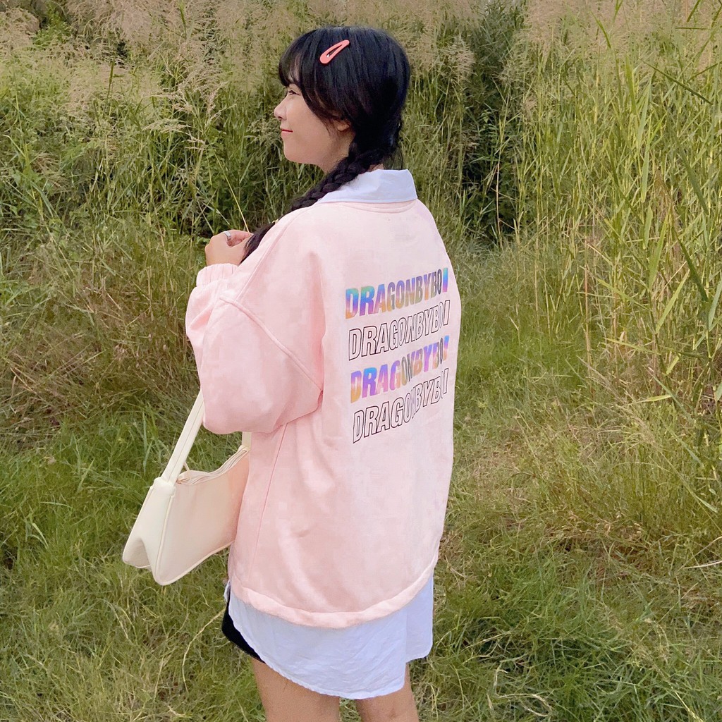 Áo tay dài Local Brand - Áo Nỉ Sweater Phản Quang Hồng Dragonbyboi nỉ cao cấp