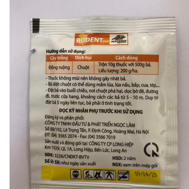 5 Gói * Rodent 2DP 10g - Diệt chuột tận gốc