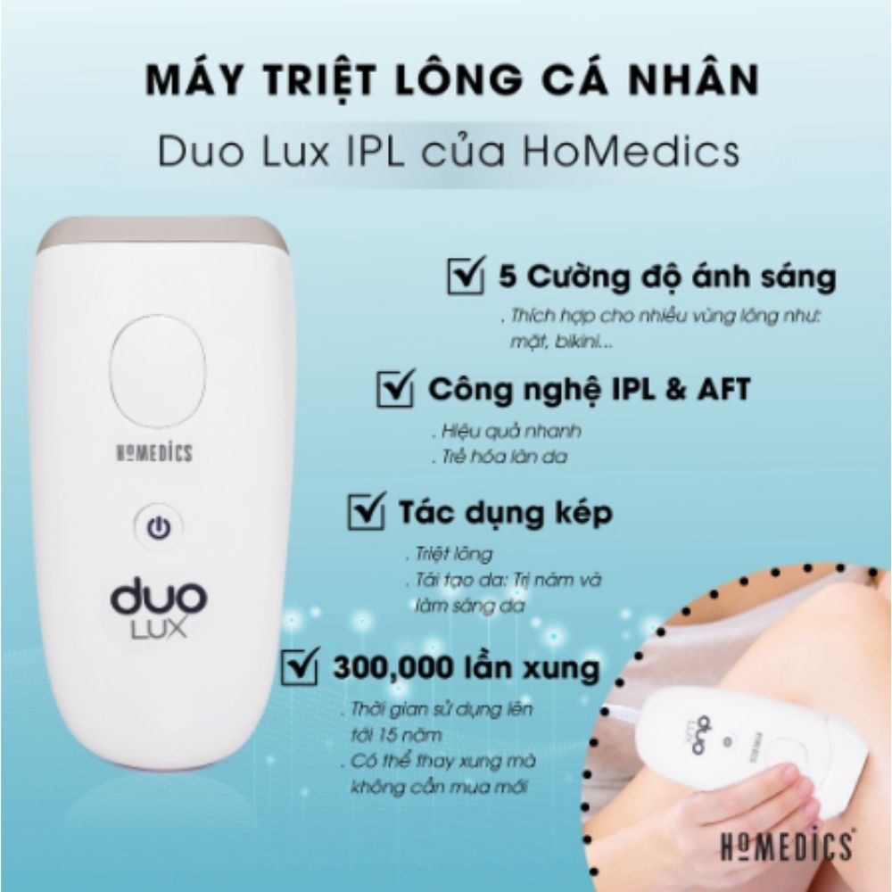 Máy triệt lông HoMedics Duo Lux IPL-HH390, máy triệt lông tại nhà công nghệ kép IPL &amp; AFT
