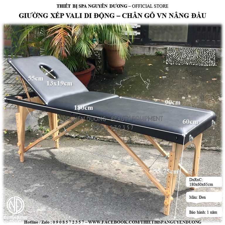 [XƯỞNG SẢN XUẤT] Giường Vali Phun Xăm Nâng Đầu 3 Khúc Chân Gỗ