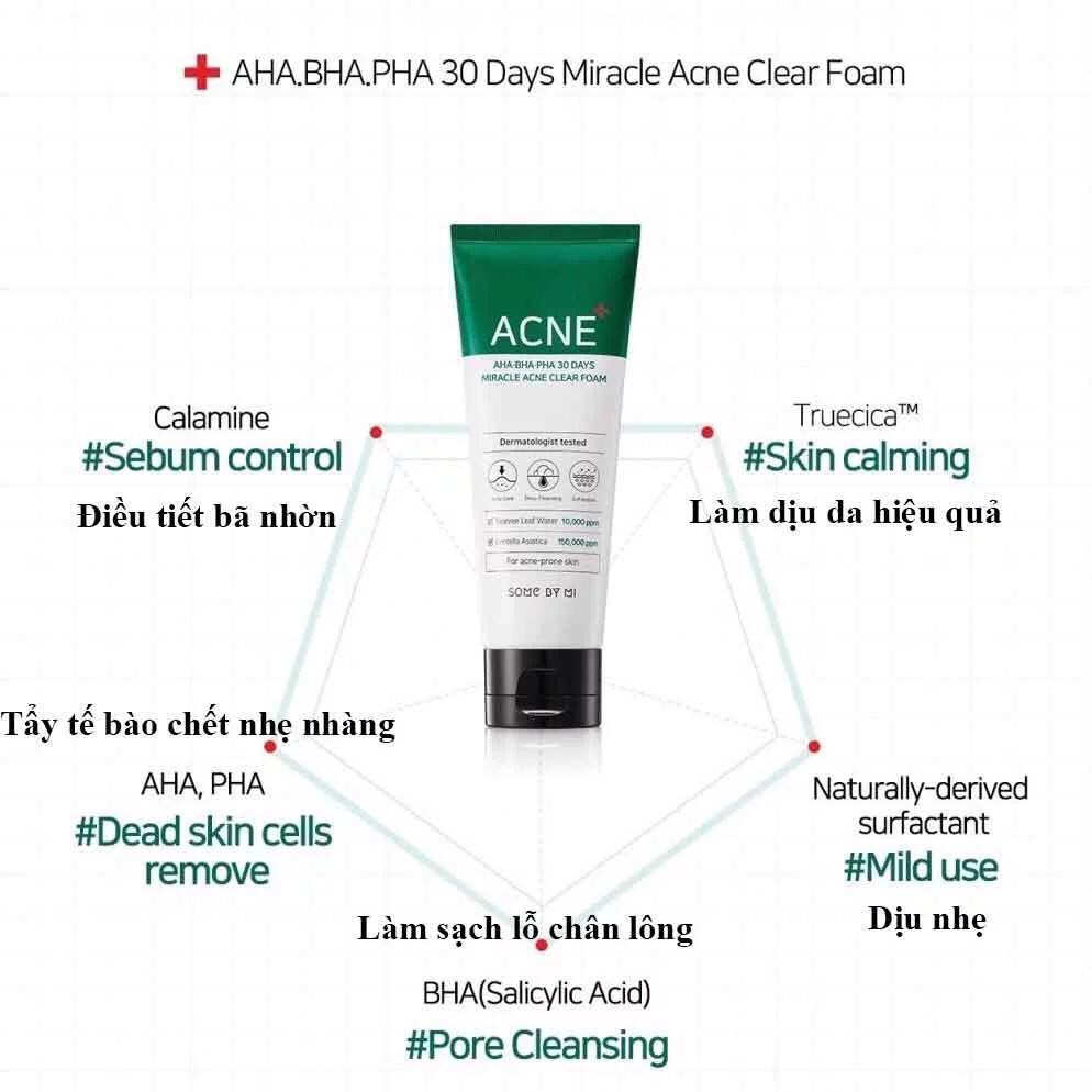 Sữa Rửa Mặt Some By Mi Acne AHA-BHA-PHA 30 Days Miracle Clear Foam 100ml