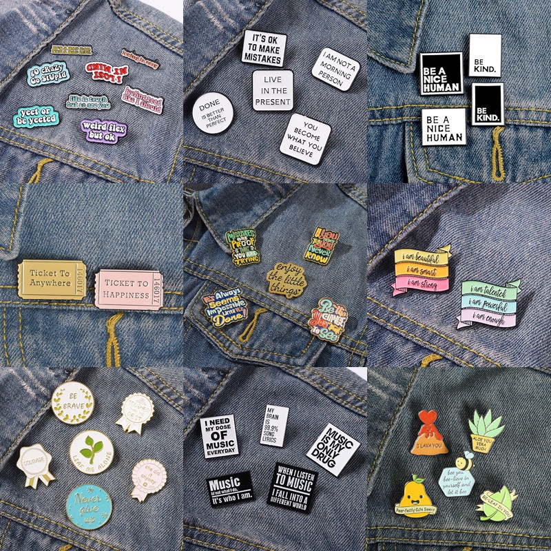 Ghim Cài Áo In Chữ'Njoy The Little Things'Enamel'If Youo Never Try You Never Know'' Dành Cho Nữ