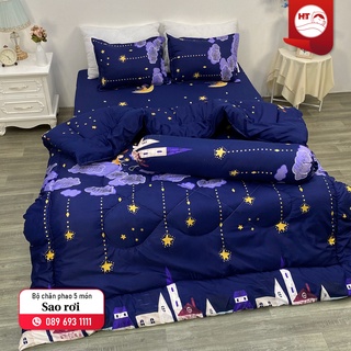 Bộ chăn ga gối ''chăn phao ruột bông dày'' 5 món cotton polly