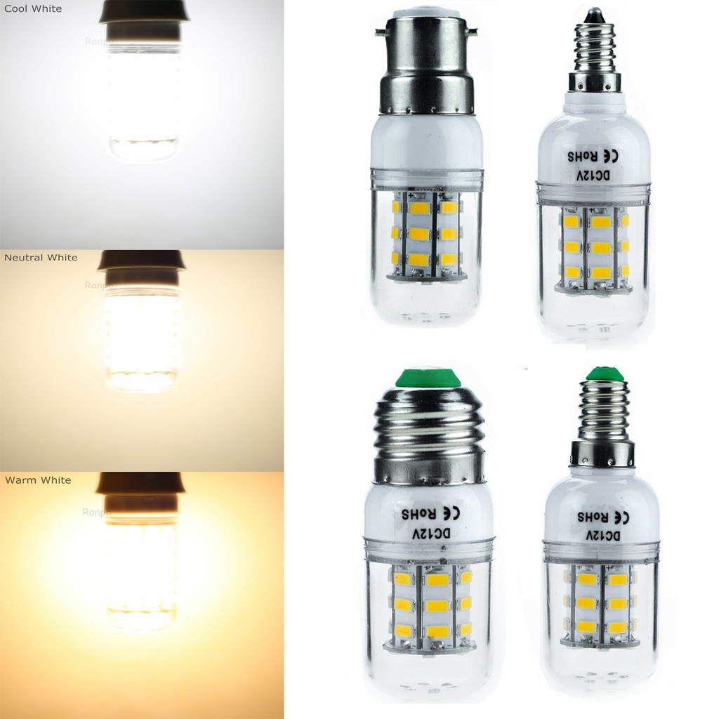 Bóng Đèn LED Bắp Ngô E27 E12 E14 B22 27LEDs 7W 5730 SMD 12V 24V Siêu Sáng