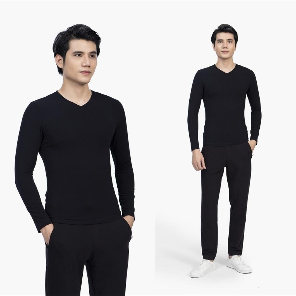 Áo Thun Dài Tay Giữ Nhiệt Nam ARISTINO ALT021W1 Vải Polyester Cao Cấp Cổ Tim Tay Và Gấu Suông Dáng Body Fit Ôm Sát Ấm Áp