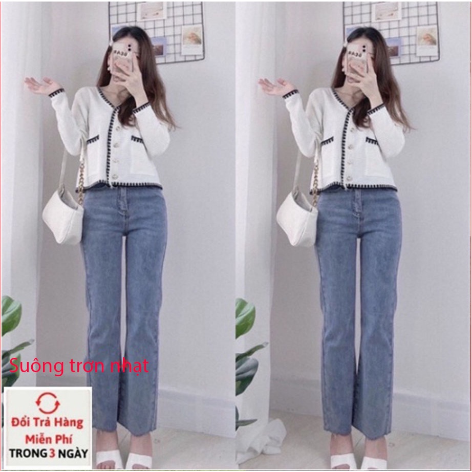 Quần jean bò ống đứng túi hộp hai bên bên - Culottes dáng suông ống rộng màu xanh đậm cá tính-MAI THỎ SHOP