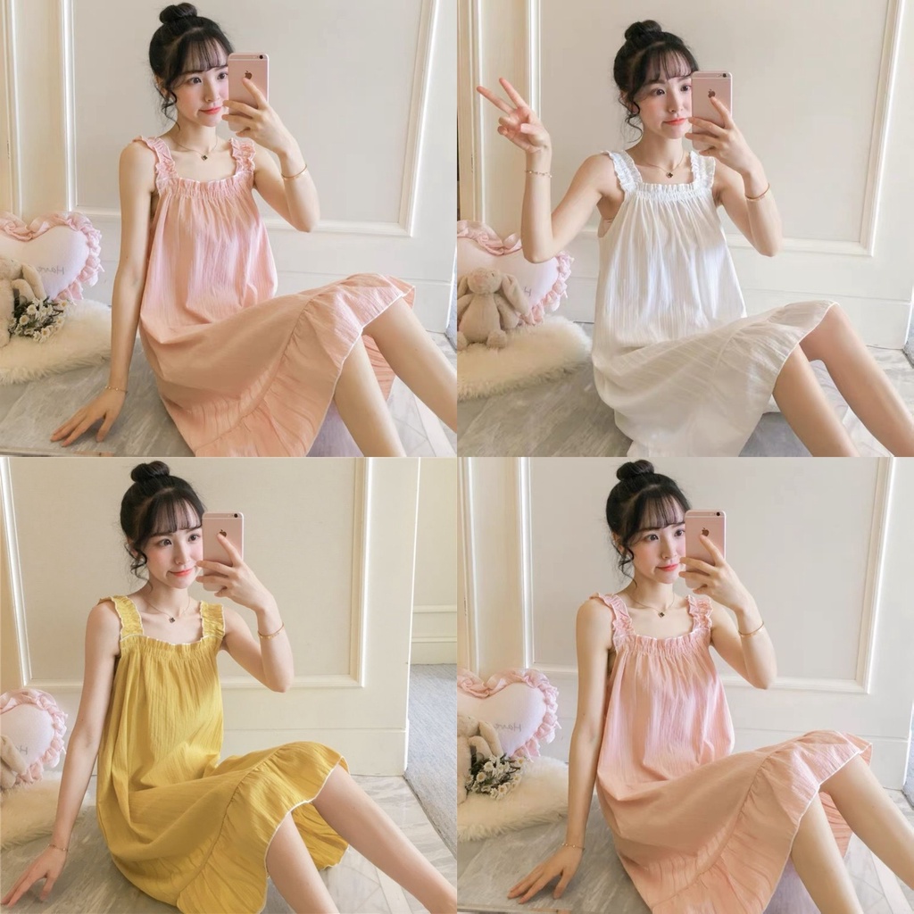 Váy ngủ 2 dây bèo đũi cho mẹ thanh hằng baby