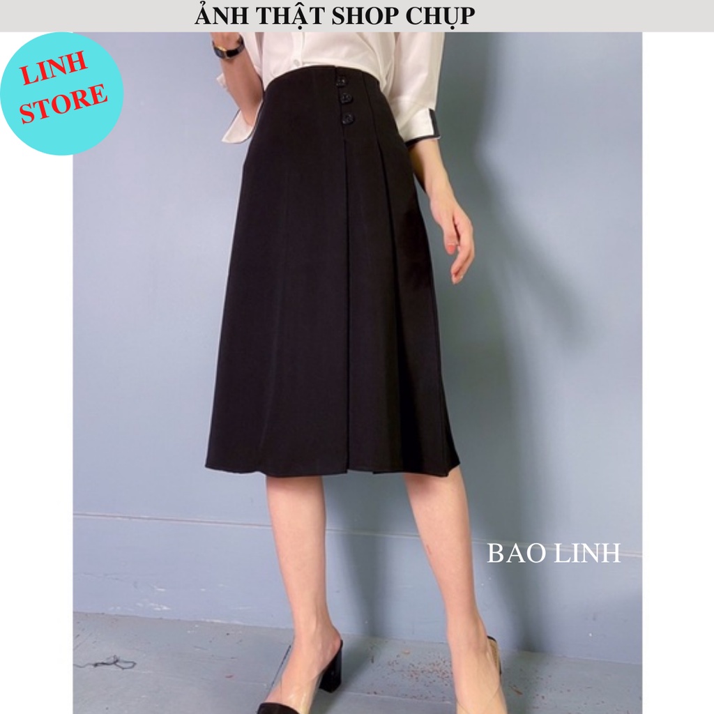 Chân Váy Dài Qua Gối Linh Store Phối Ba Cúc Chữ A Công Sở Chất Liệu Tuyết Mưa Hãng Vitex