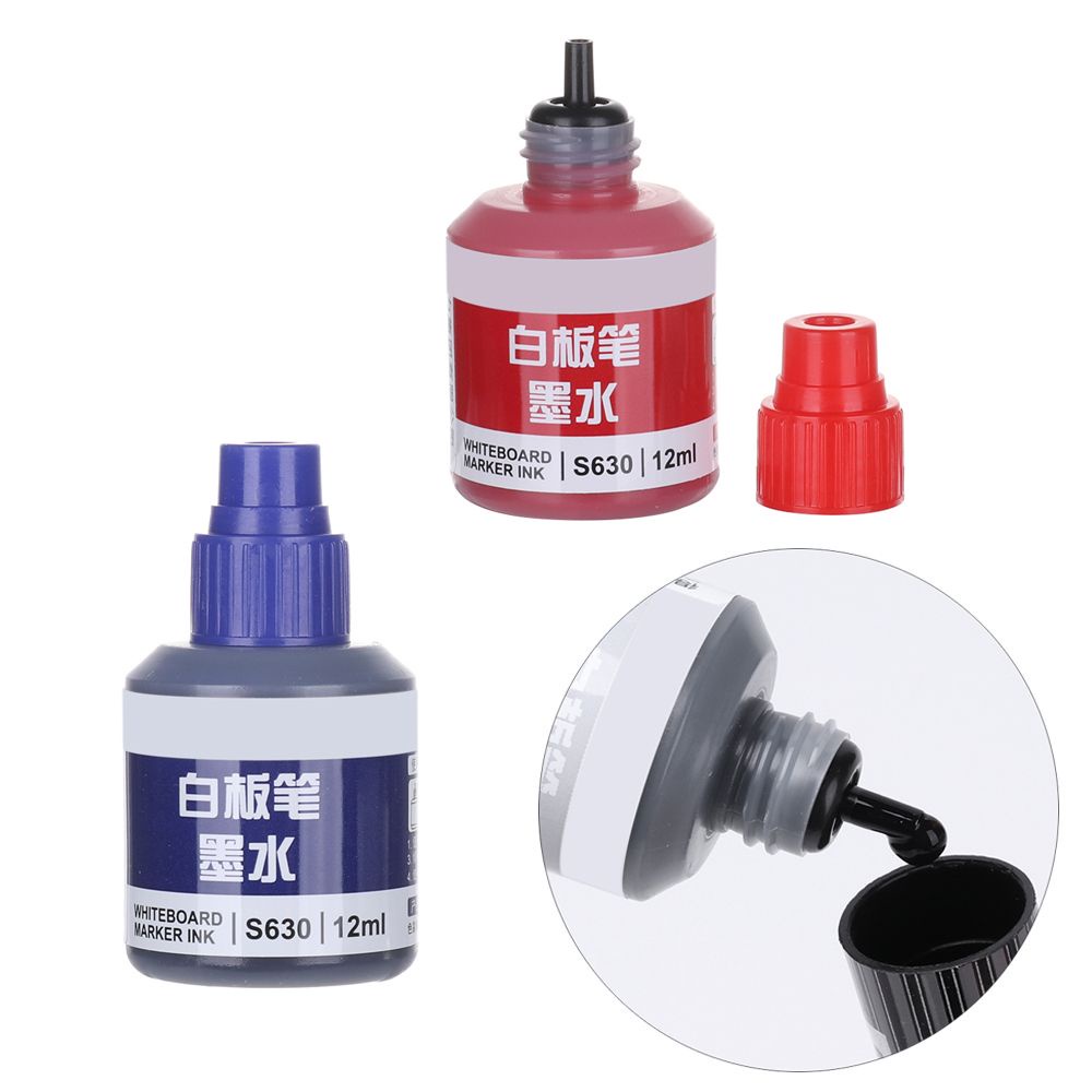 Bình mực 12ml nhanh khô đổ đầy mực cho bút lông viết bảng trắng xóa được không độc hại nhiều màu sắc cho văn phòng
