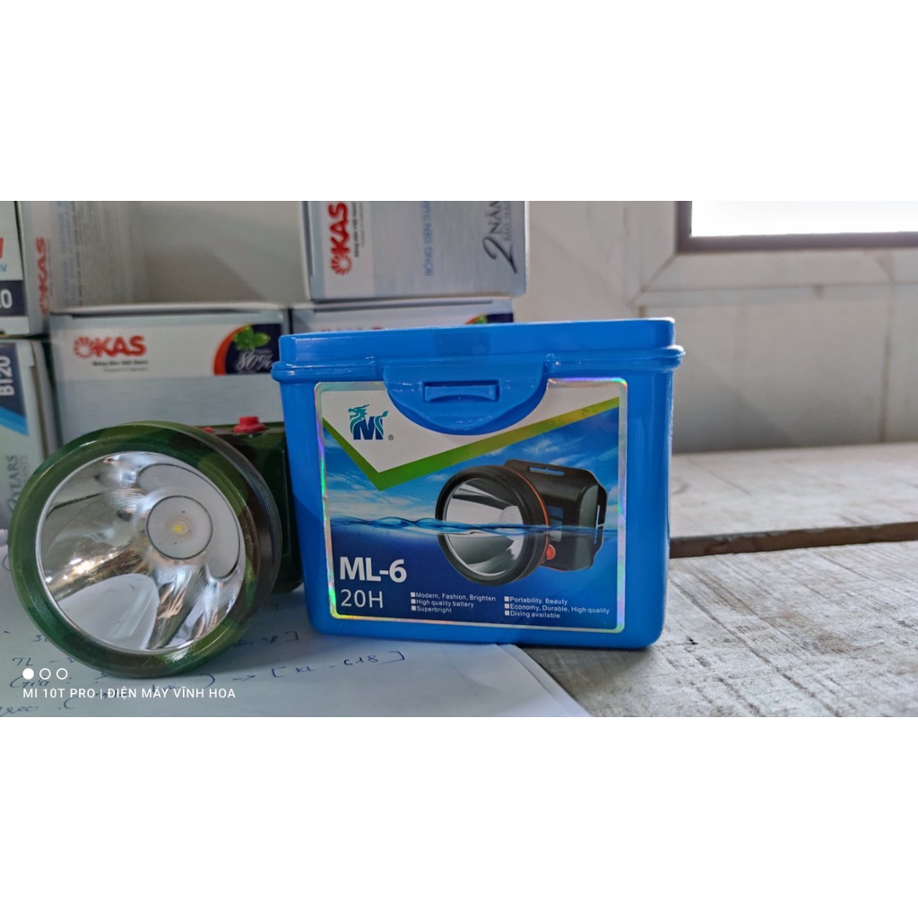 Đèn pin ML-6-20H đội đầu bóng led tặng kèm dây sạc siêu sáng loại lớn (xanh)