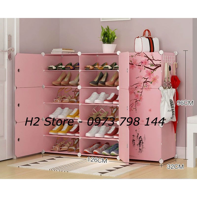 TỦ NHỰA LẮP GHÉP ĐỂ GIÀY ĐA NĂNG THÔNG MINH 18 Ô (chia ô) HOA ĐÀO