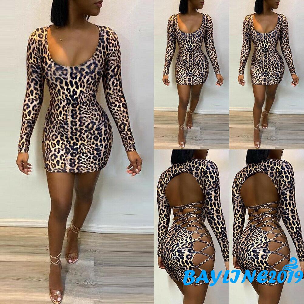 Đầm form ôm hở lưng họa tiết da báo siêu gợi cảm cho nữ