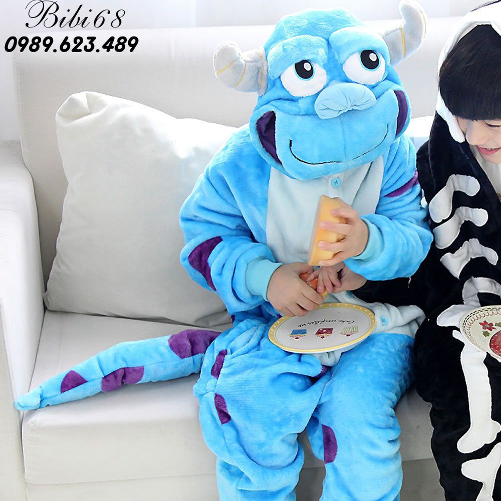 Bộ Đồ hình thú lừa xanh liền thân lông mịn Pijama dành Cho Người Lớn và Trẻ Em Hoạt Hình Cosplay