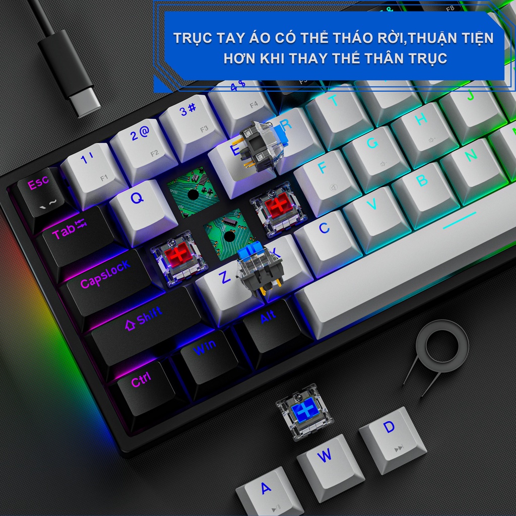 LEAVEN K710 PRO Bàn Phím Cơ Máy Tính 71 phím có dây hotswap RGB LED Chơi Game Dùng Văn Phòng Cực Đã,-Bảo hành 2 Năm