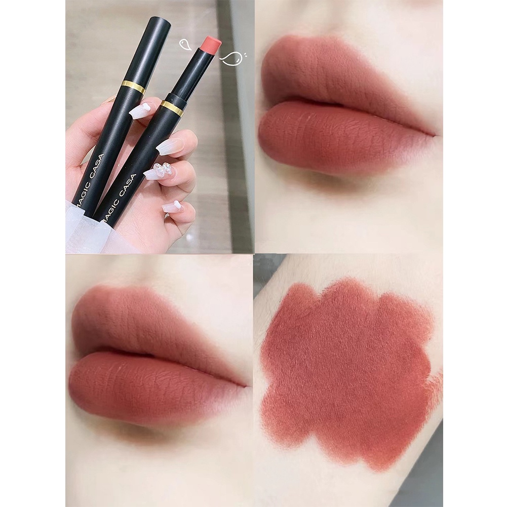 MA THUẬT CASA Đen Ống Son Môi Mist Matte Không dính Cup Son Môi 6-Màu Sắc Mỏng Ống Son Môi Giao hàng Nhanh Chóng