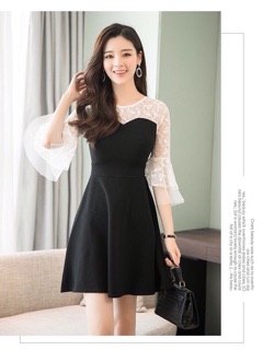 [Hàng nhập]Đầm Xoè Phối Ren Tay Loe Cao Cấp