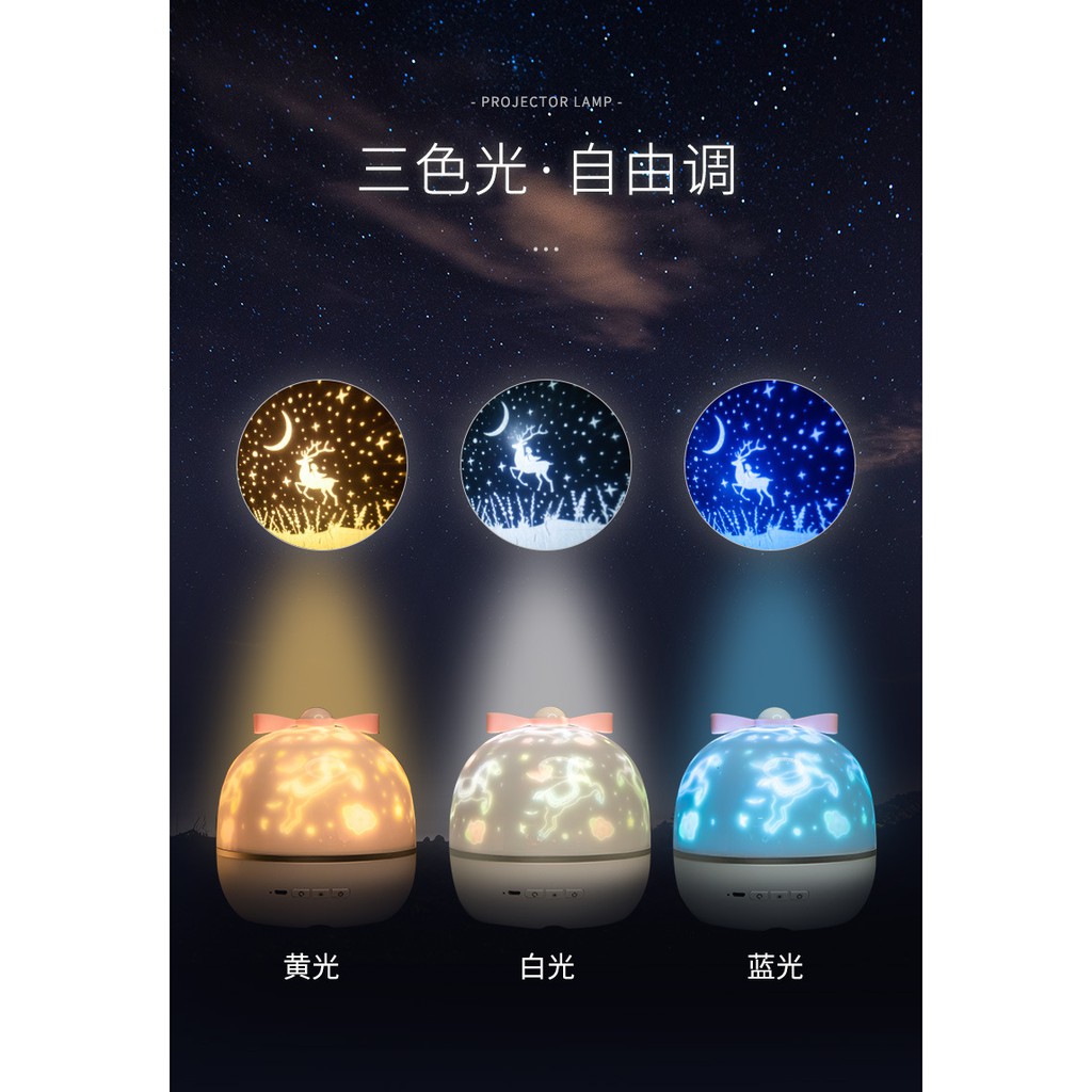 Đèn LED chiếu sáng 3D trăng sao - 6 chủ đề thay đổi, sạc USB