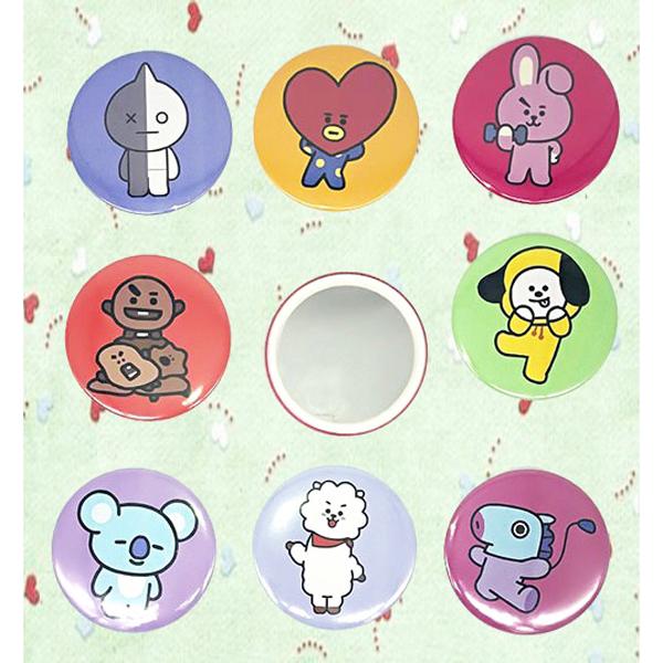 Gương trang điểm cầm tay tròn mini thiết kế phong cách hoạt hình nhóm nhạc Kpop BTS dễ thương