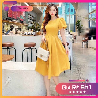 [Có Ảnh Thật] Đầm Xòe Đẹp Dự Tiệc Cao Cấp, Váy Xếp Ly Ngắn Qua Gối Tay Phồng Tiệc Cưới, Đi Biển Hè Sang Trọng Mới