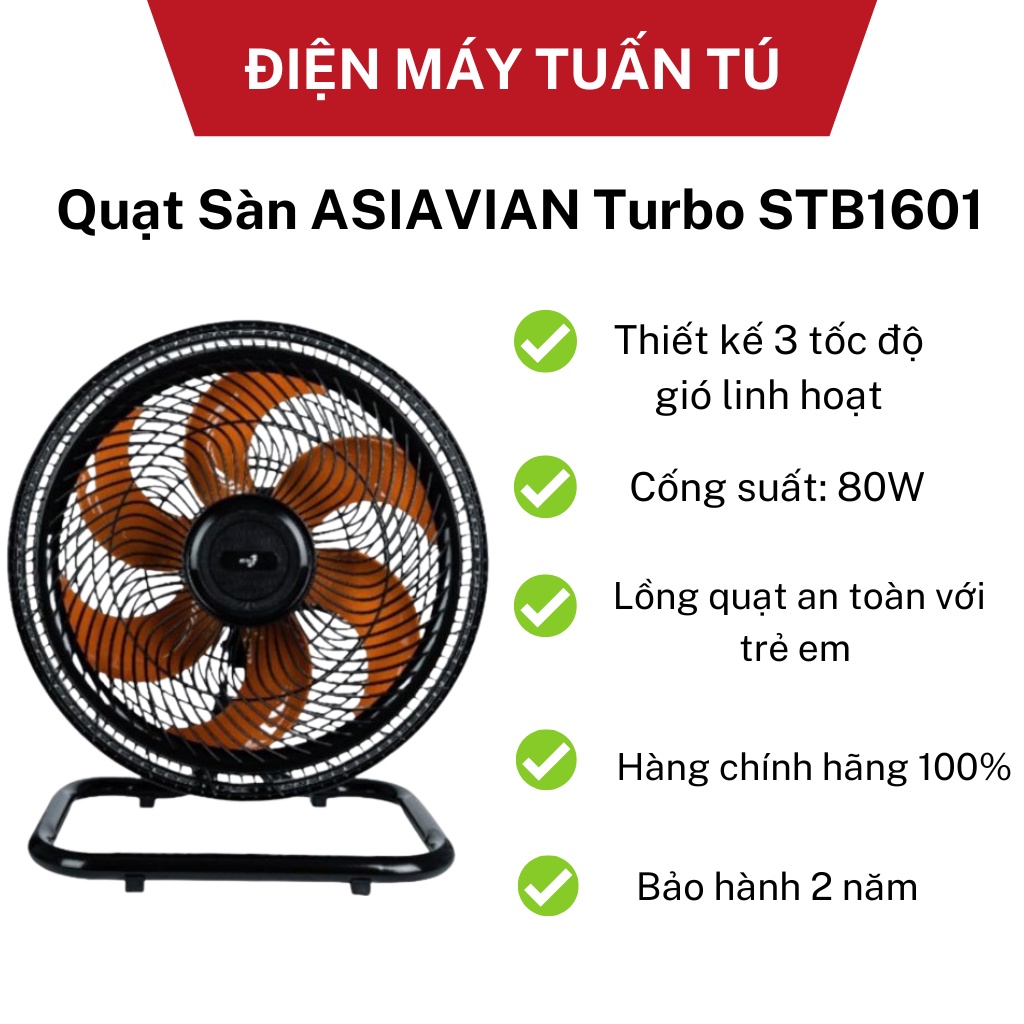 Quạt chân quỳ Asia , quạt sàn Asia Turbo STB1601 3 tốc độ êm dịu tiện lợi mọi không gian